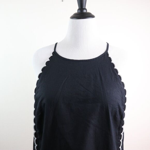 Ann Taylor Size L Scalloped Linen Blend Halter Top Black White Trim - Picture 8 of 10